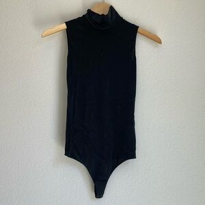 Wolford Velvet Turtle Neck Mockneck Thong Black Bodysuit Size XS
